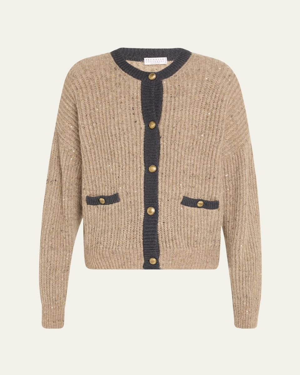 Wool-Mohair Pailette Bicolor Cardigan